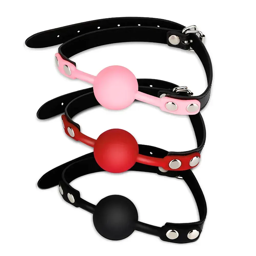 BDSM เข็มขัดรัดปากแบบบอล อุปกรณ์ SM วัสดุซิลิโคน+PU ปรับขนาดสายได้