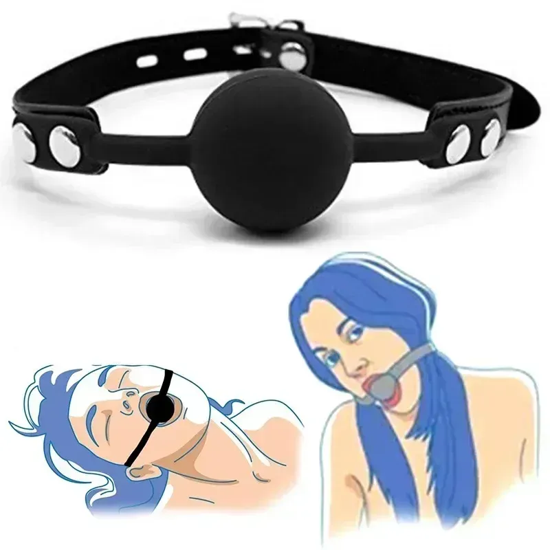 BDSM เข็มขัดรัดปากแบบบอล อุปกรณ์ SM วัสดุซิลิโคน+PU ปรับขนาดสายได้