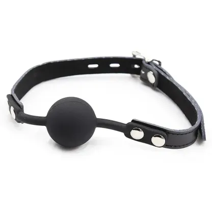 BDSM เข็มขัดรัดปากแบบบอล อุปกรณ์ SM วัสดุซิลิโคน+PU ปรับขนาดสายได้