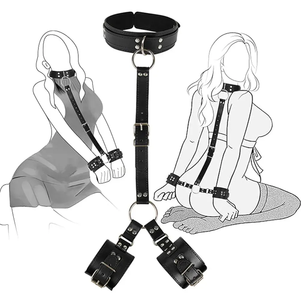 ชุดSMซาดิสอุปกรณ์ อุปกรณ์ BDSM วัสดุ PU กุญแจมือ ปลอกคอ โซ่