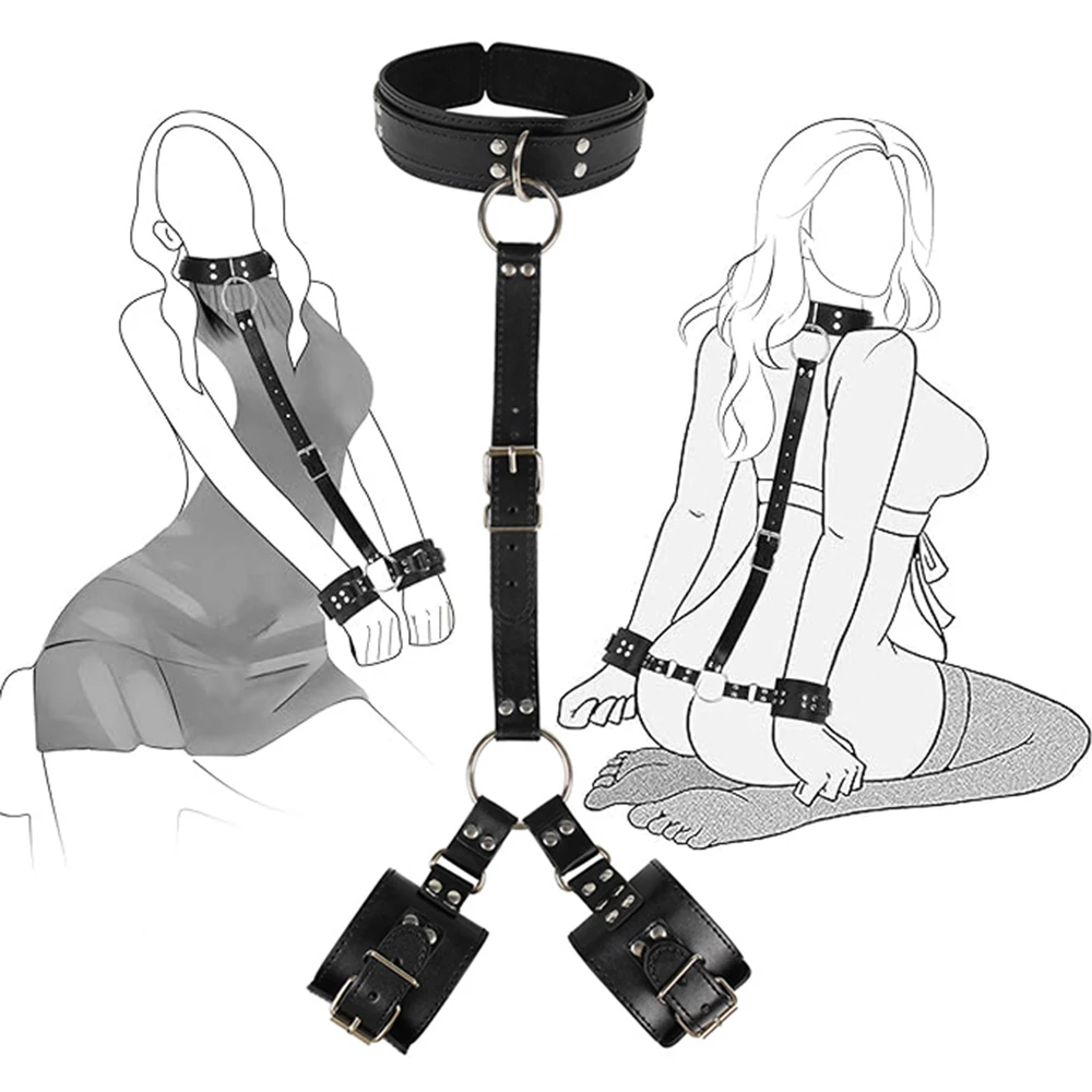 W6613未定价กุญแจมือควบคุมท่าทาง เชื่อมต่อมือกับคอ ใช้สำหรับการฝึก วัสดุPU