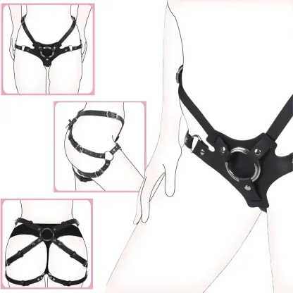 ชุดเซท BDSM กางเกงSMพร้อมชุดช่วยติดตั้งอุปกรณ์เทียม วัสดุPU ปรับขนาดสายได้