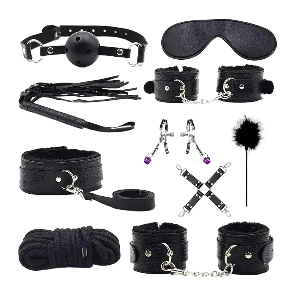 ชุดเซท BDSM ชุดSM 10 ชิ้น สำหรับควบคุมท่าทาง วัสดุPU การผูกมัด พันธนาการ และการตีเพื่อฝึกวินัยแนวทางเลือก
