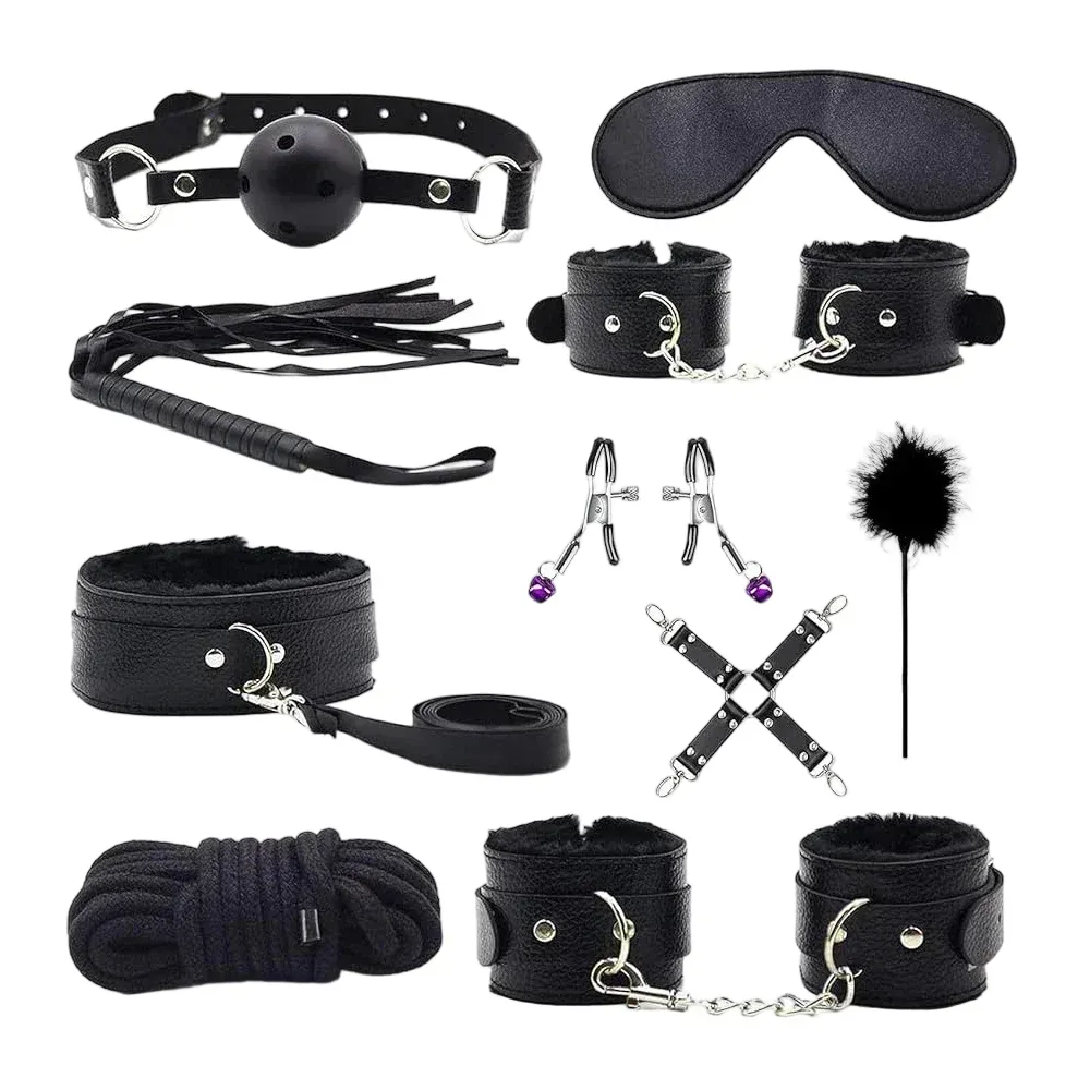 ชุดเซท BDSM ชุดSM 10 ชิ้น สำหรับควบคุมท่าทาง วัสดุPU การผูกมัด พันธนาการ และการตีเพื่อฝึกวินัยแนวทางเลือก