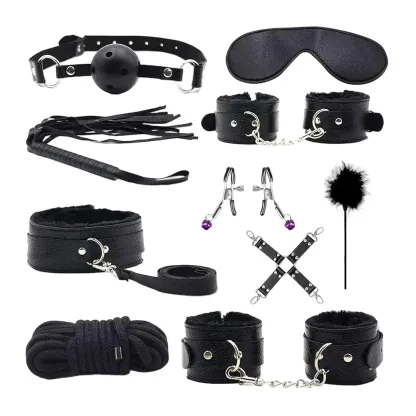 ชุดเซท BDSM ชุดSM 10 ชิ้น สำหรับควบคุมท่าทาง วัสดุPU การผูกมัด พันธนาการ และการตีเพื่อฝึกวินัยแนวทางเลือก