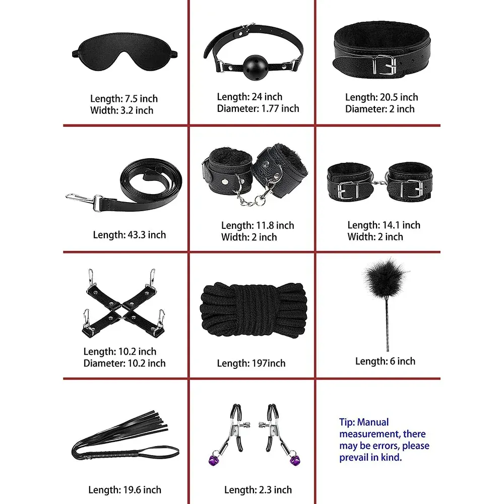 ชุดเซท BDSM ชุดSM 10 ชิ้น สำหรับควบคุมท่าทาง วัสดุPU การผูกมัด พันธนาการ และการตีเพื่อฝึกวินัยแนวทางเลือก