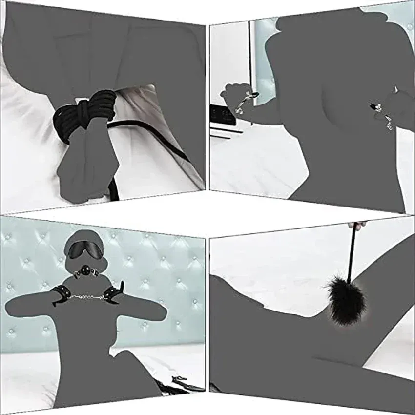 ชุดเซท BDSM ชุดSM 10 ชิ้น สำหรับควบคุมท่าทาง วัสดุPU การผูกมัด พันธนาการ และการตีเพื่อฝึกวินัยแนวทางเลือก