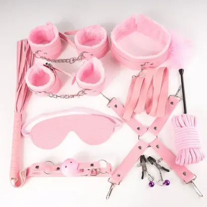 ชุดเซท BDSM ชุดSM 10 ชิ้น สำหรับควบคุมท่าทาง วัสดุPU การผูกมัด พันธนาการ และการตีเพื่อฝึกวินัยแนวทางเลือก