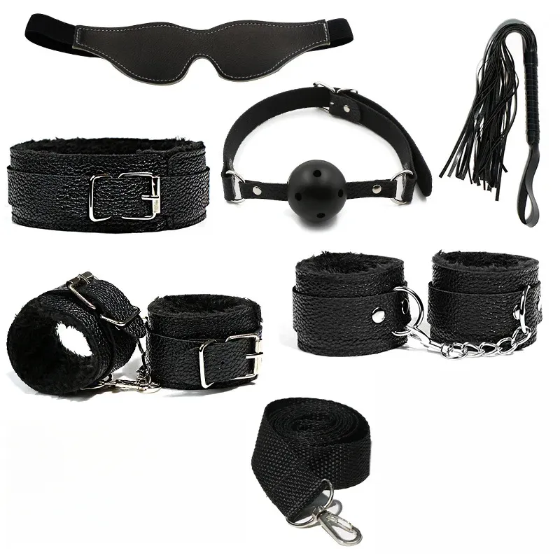ชุดเซท BDSM ชุดSM 6 ชิ้น สำหรับการผูกมัดและการฝึกสอน วัสดุPU