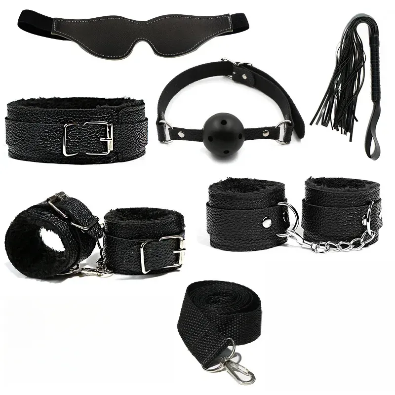 ชุดเซท BDSM ชุดSM 6 ชิ้น สำหรับการผูกมัดและการฝึกสอน วัสดุPU