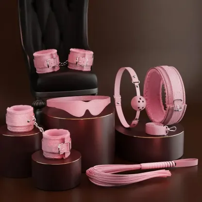 ชุดเซท BDSM ชุดSM 6 ชิ้น สำหรับการผูกมัดและการฝึกสอน วัสดุPU