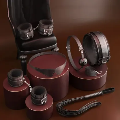 ชุดเซท BDSM ชุดSM 6 ชิ้น สำหรับการผูกมัดและการฝึกสอน วัสดุPU
