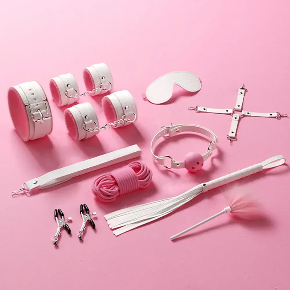 อุปกรณ์พันธนาการ ชุดเครื่องหนัง 10 ชิ้น ลายผิวแบบลูกลิ้นจี่ วัสดุ PU