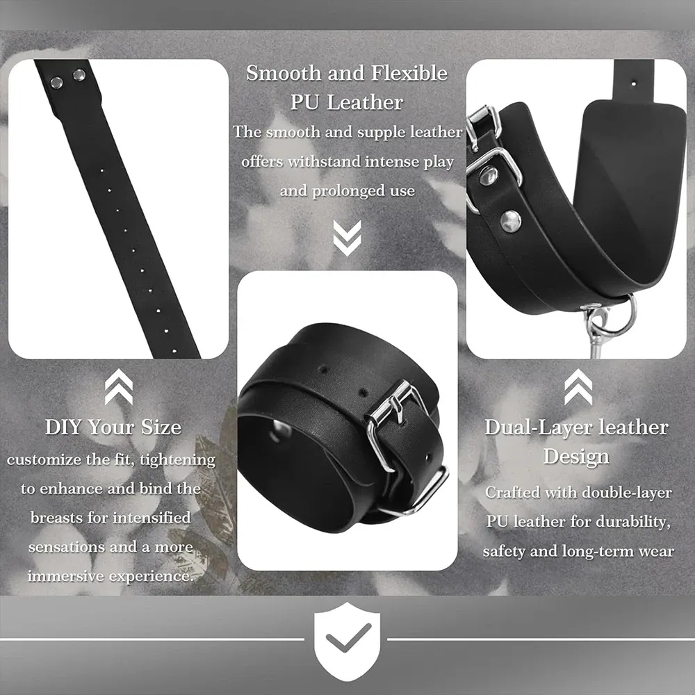 ชุดเซท BDSM ชุดSMประกอบด้วยปลอกคอ ปลอกอก และกุญแจมือ วัสดุ PU