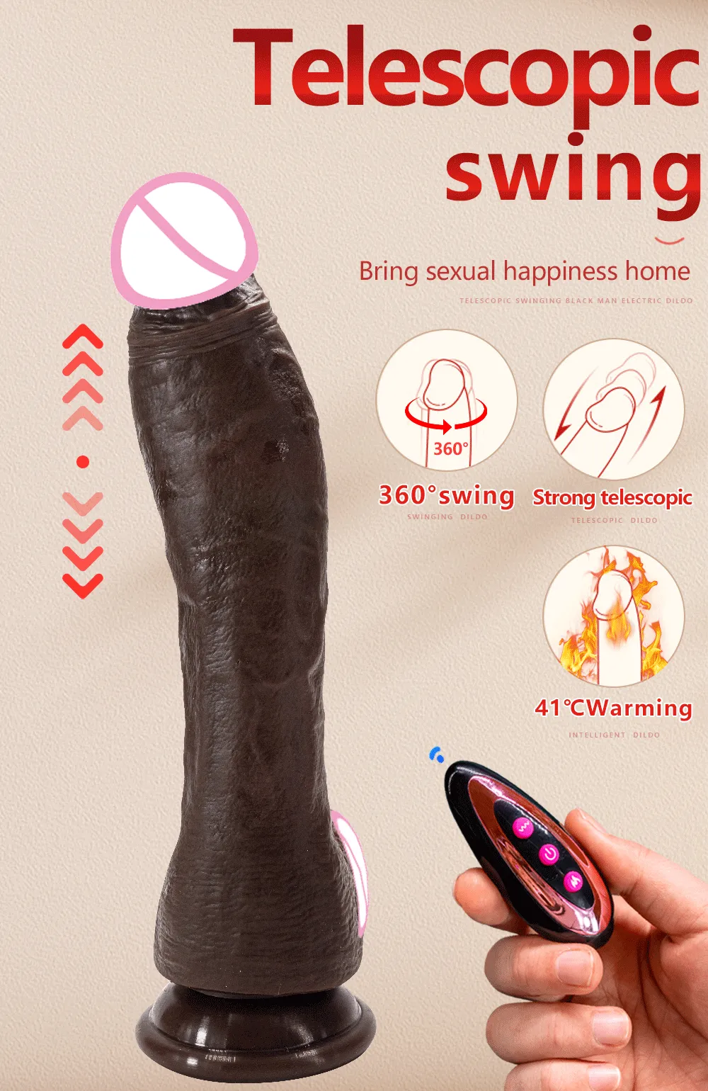 Extra-Long Heated 9 Frequencies Thrusting Realistic Dildo