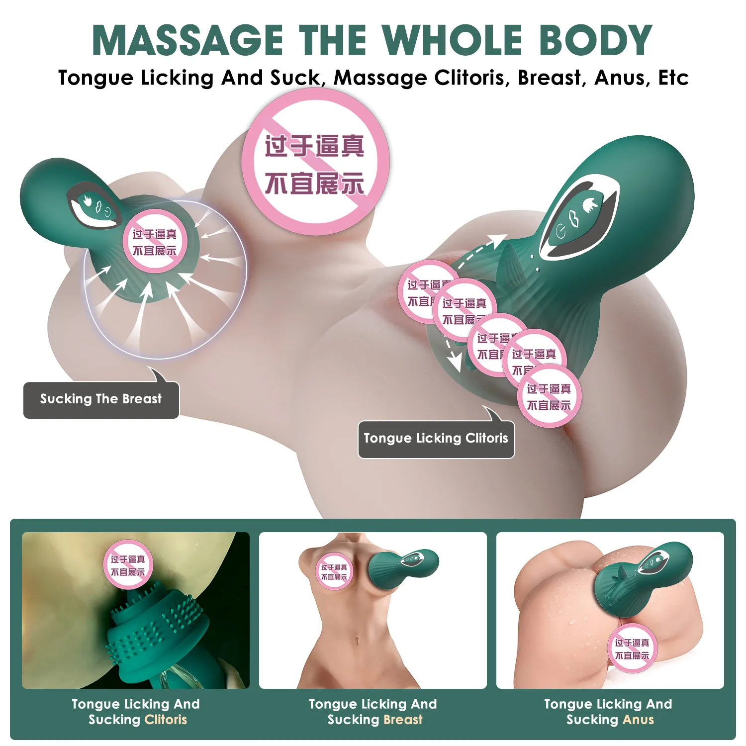 Dual 7 Frequencies Rotating Licking Vibrator & Breast Toy