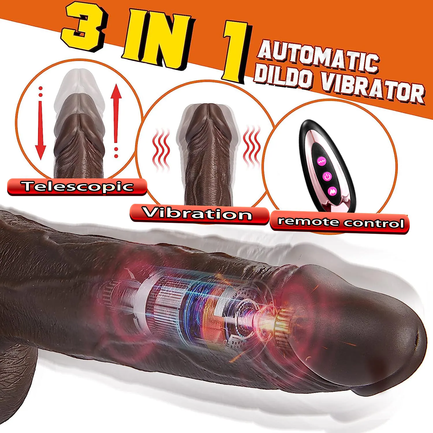 Heatable Vibrating&Thrusting Remote Control Realistic Dildo