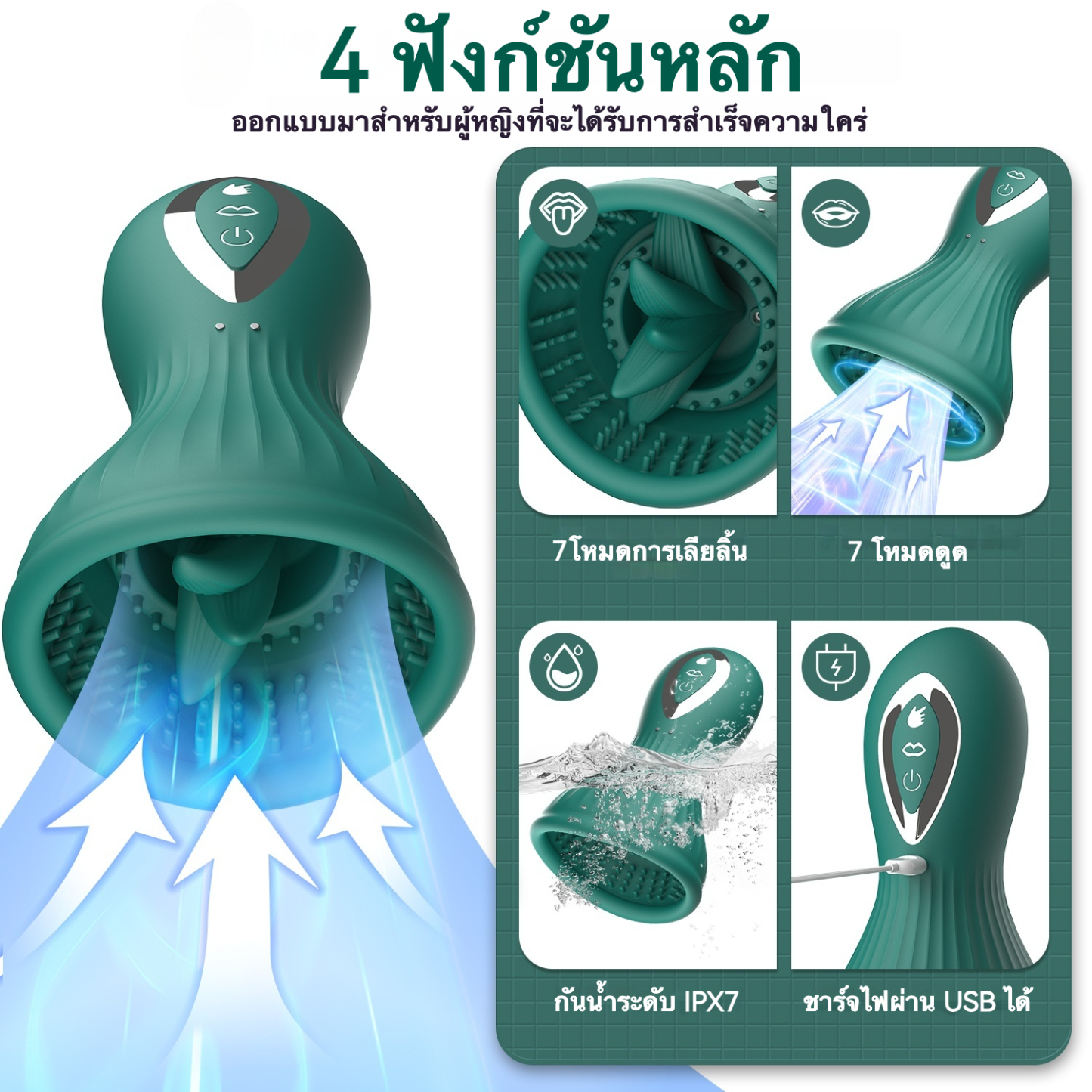 เครื่องกระตุ้นนมและช่องคลอด มอเตอร์พลังสูง 7 ความถี่การหมุน 7 ความถี่การเลียนแบบการเลีย 2 โหมด กันน้ำระดับ IPX7-sextoyfunny