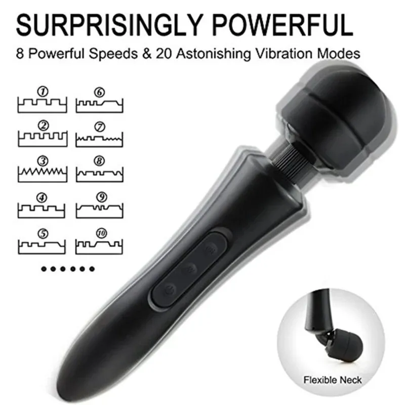 Extra-Large 8 Speeds 20 Modes USB Charging AV Wand Vibrator
