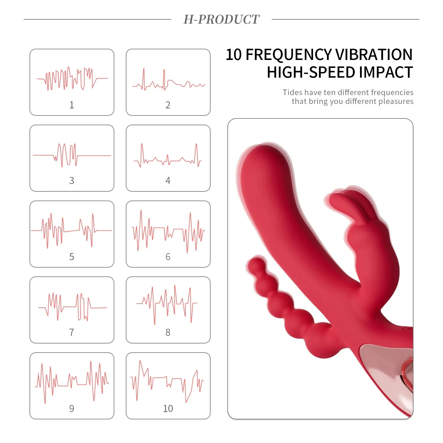 Finger Grip 10 Frequencies Rabbit Ear Beaded 3-Head Vibrator