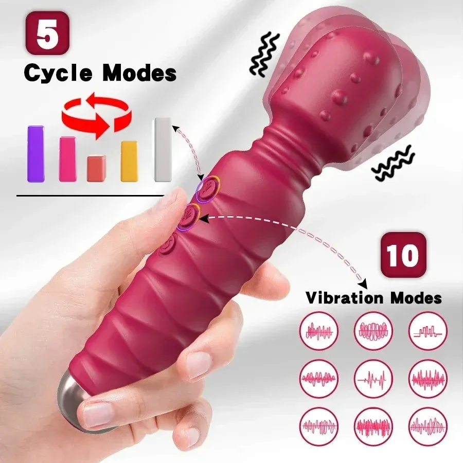 5 Rotation & 10 Vibration Rechargeable Mini Wand Vibrator