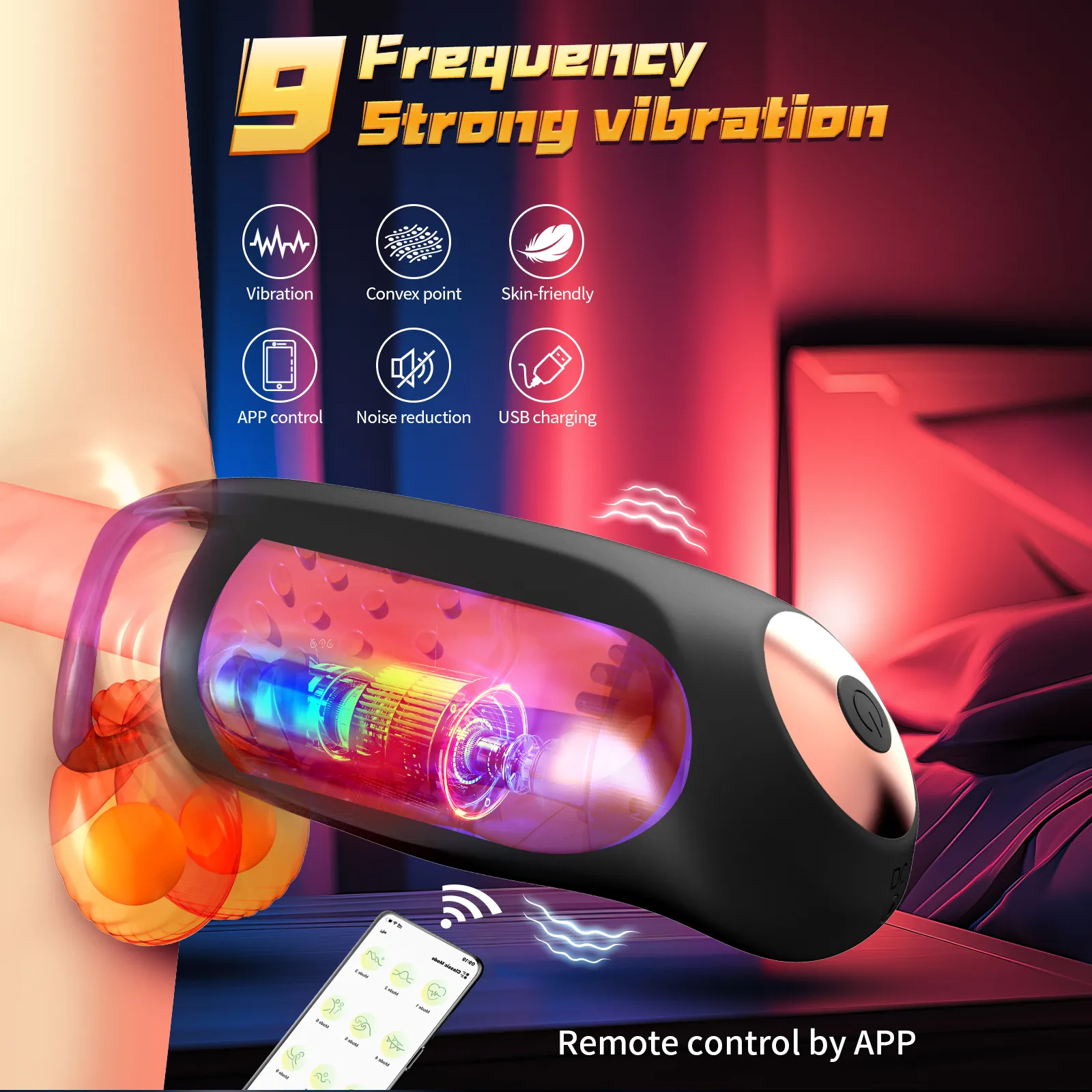 9 Vibrating Male Masturbator & Glans Trainer With Cock Ring