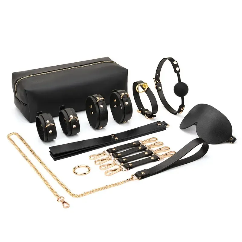 ชุดเซท BDSM ชุดSM 9 ชิ้น สำหรับการผูกมัดและการฝึกสอน วัสดุPU นายทาส การยอมจำนน