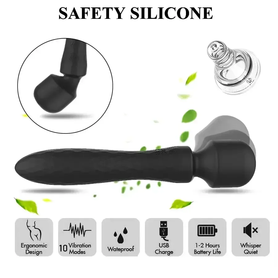 10 Frequencies Dual-Head Seamless Body AV Wand Vibrator