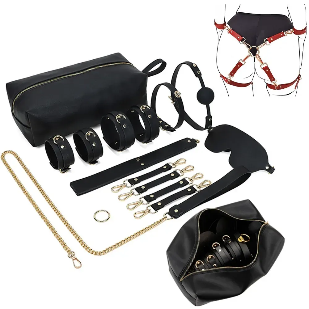 ชุดเซท BDSM ชุดSM 9 ชิ้น สำหรับการผูกมัดและการฝึกสอน วัสดุPU นายทาส การยอมจำนน