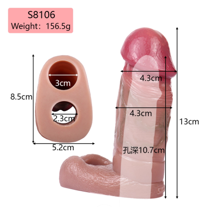 ปลอกเพิ่มขนา ออกแบบสมจริงสูง เส้นเลือดโปน ระบบล็อกน้ำเชื้อ มีให้เลือกสีเนื้อและสีดำ วัสดุซิลิโคนแพลตินัม-sextoyfunny
