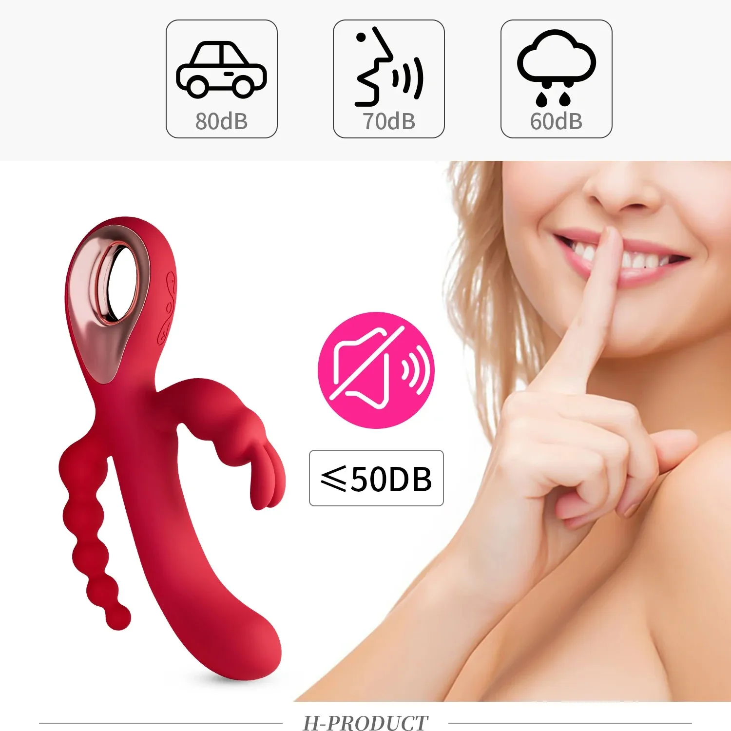Finger Grip 10 Frequencies Rabbit Ear Beaded 3-Head Vibrator