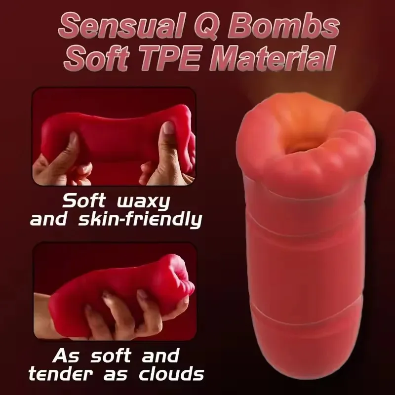 10 Modes Male Masturbators Thick Lip + Tongue Elastic TPE