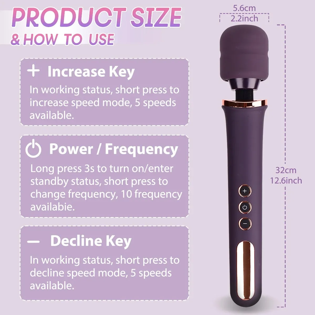 5 Speeds 10 Frequencies Piano Lacquer AV Wand Vibrator