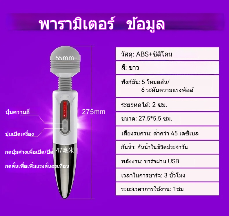 เครื่องนวดAV 7000rpm มอเตอร์พลังสูง 5 ระดับความสั่นสะเทือน + 6 ระดับชีพจรไฟฟ้า หัวสั่นขนาด 55mm จอแสดงผล LED|Leten-sextoyfunny