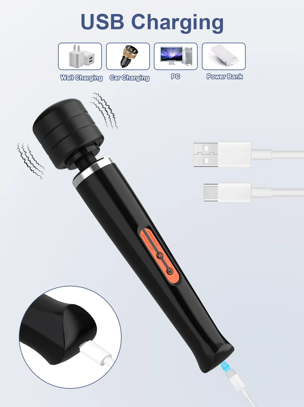 10 Frequencies Type-C Charging Large-Area AV Wand Vibrator