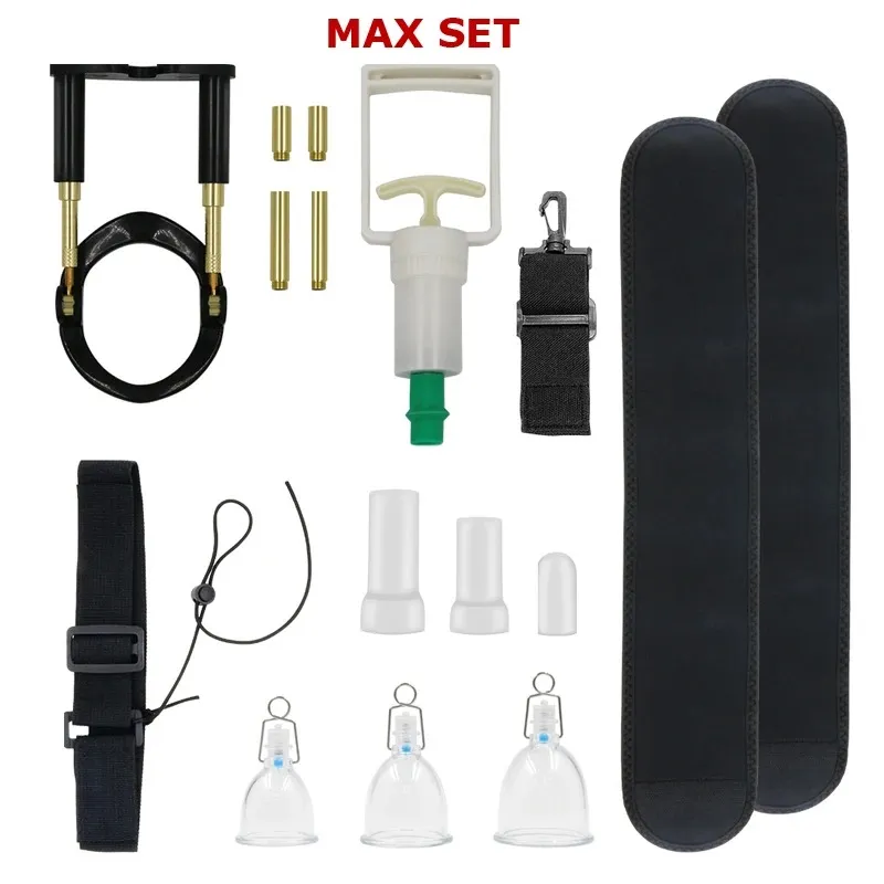Male 3In1 Adjustable Vacuum Penis Stretcher Set With 3 Sleeves