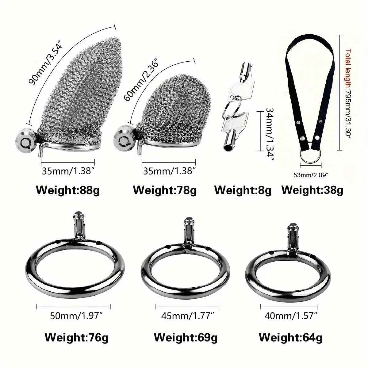 FRRK Stainless Steel Hollow Mesh Chastity Cage Long Version