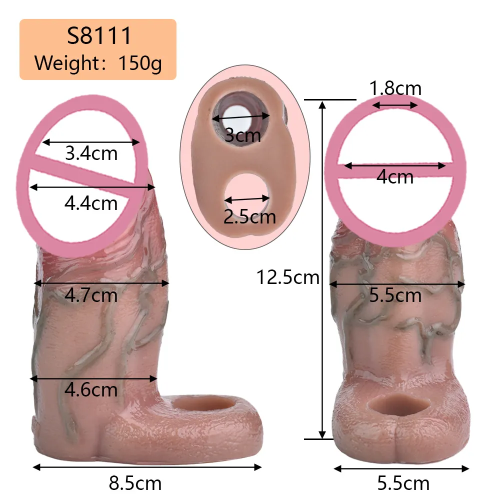 ปลอกเพิ่มขนาด ออกแบบสมจริงสูง เส้นเลือดโปน ระบบล็อกน้ำเชื้อ S8111