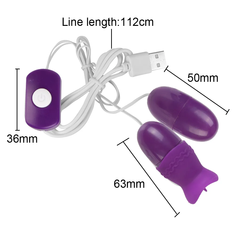 USB Plug-In Wired Egg Vibrator Set With Silicone Tongues