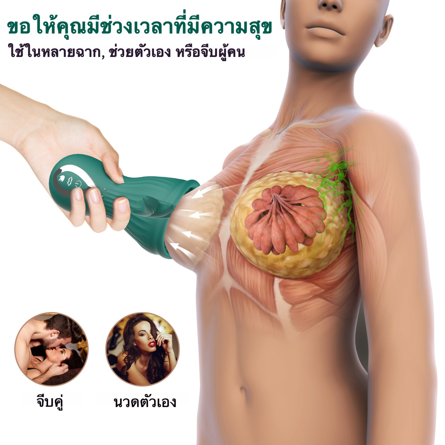 เครื่องกระตุ้นนมและช่องคลอด มอเตอร์พลังสูง 7 ความถี่การหมุน 7 ความถี่การเลียนแบบการเลีย 2 โหมด กันน้ำระดับ IPX7-sextoyfunny