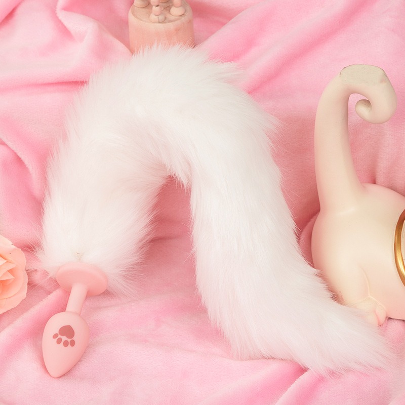 W0615 ปลั๊กทวาร หางปรับยาว-สั้นได้ วัสดุซิลิโคน+ผ้าขนสัตว์ ดีไซน์กระทัดรัดพกพาสะดวก|XQ