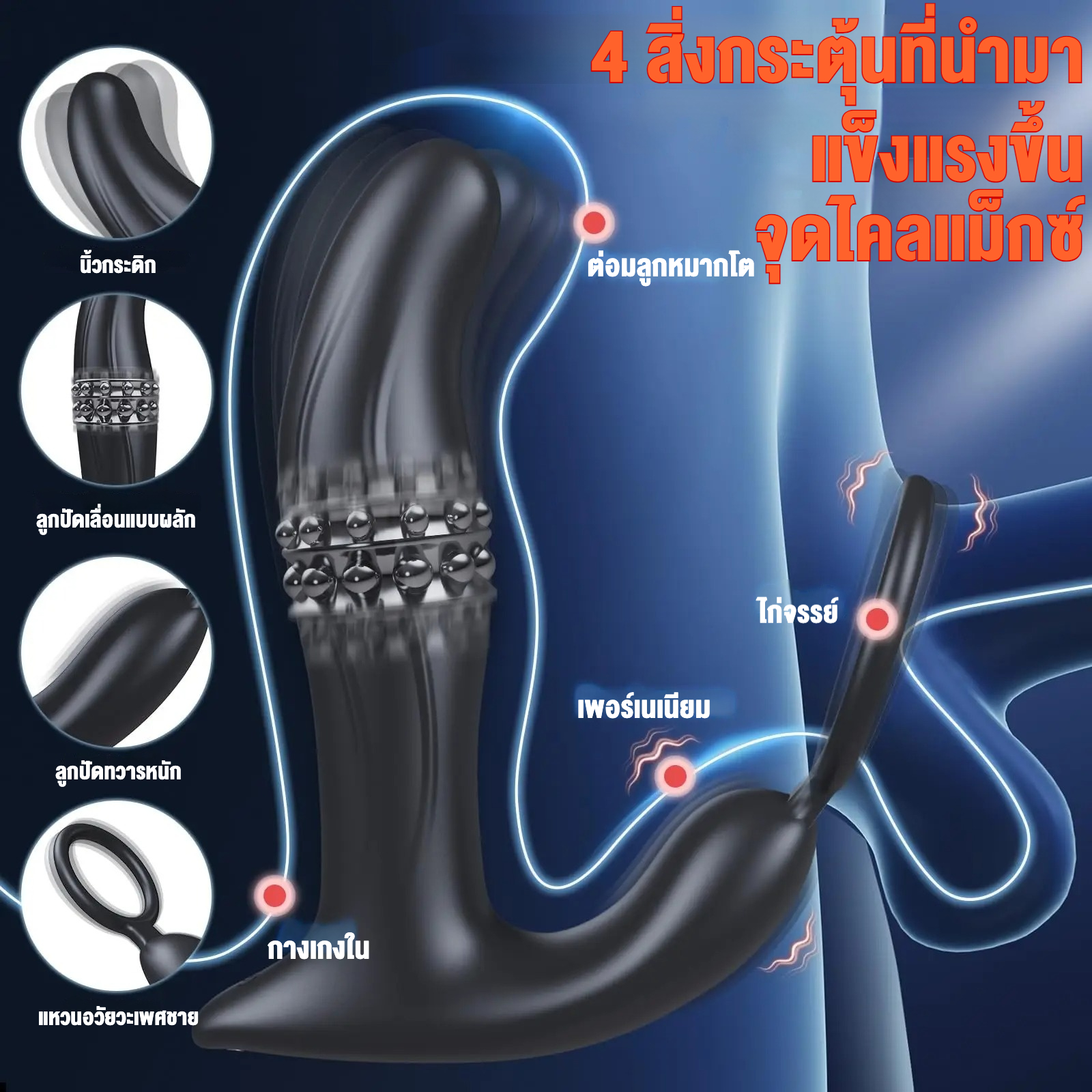 ต่อมลูกหมากเครื่องนวด มอเตอร์คู่ สั่น+แกว่ง+ขยับ ควบคุมรีโมท IPX5-sextoyfunny