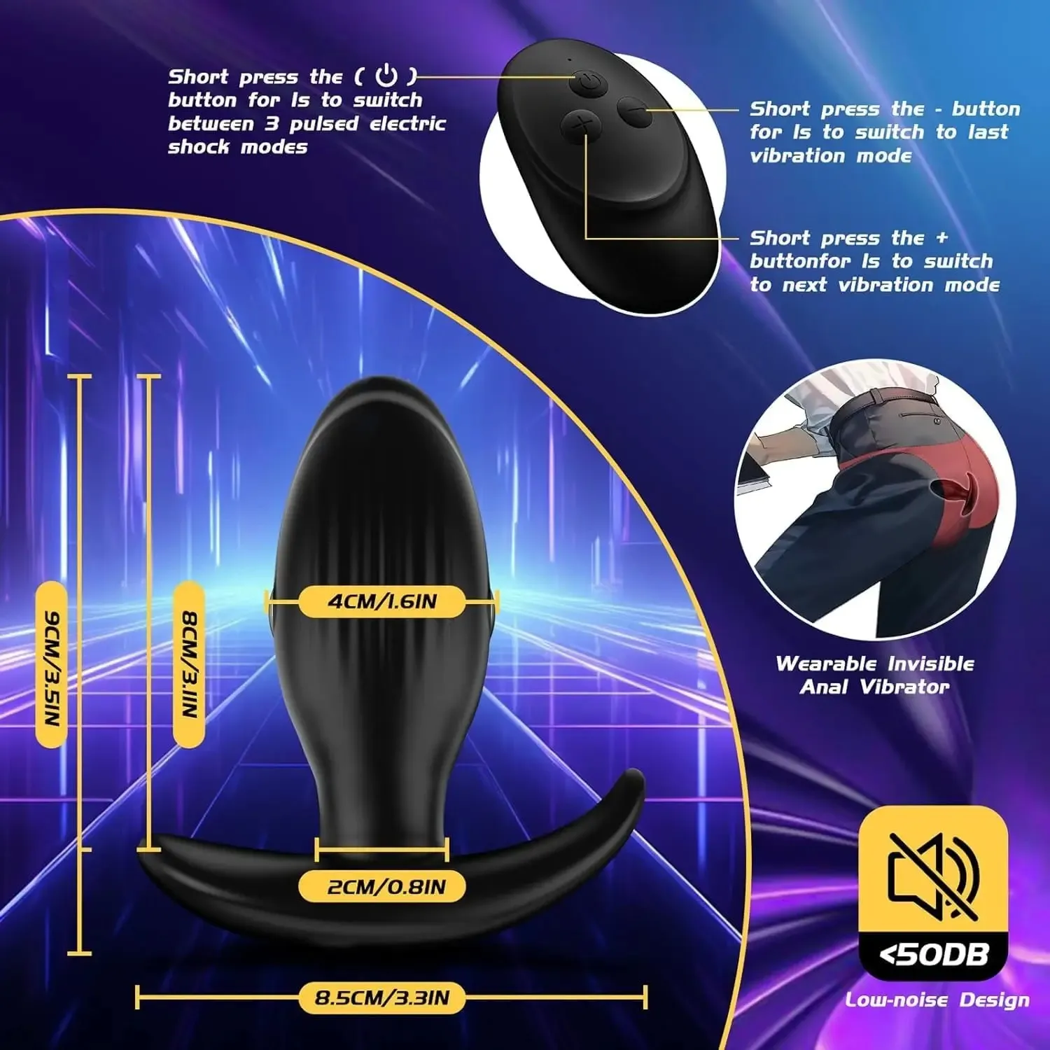 Wireless Remote Control Anal Plug 3-Level Pulse Shock