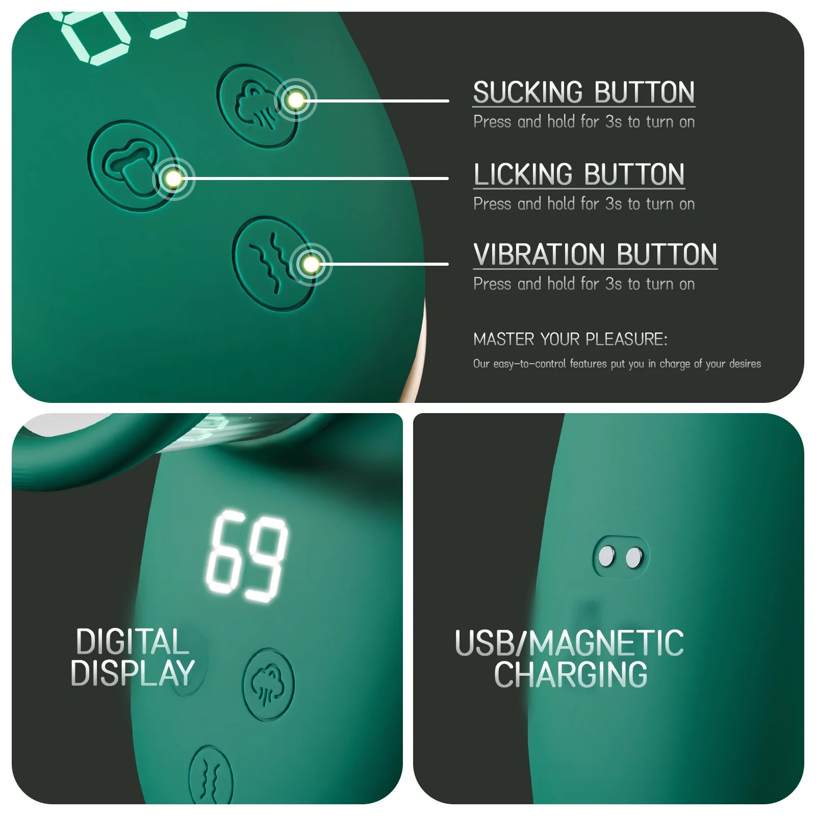Vibrating + Suction + Licking Tongue Vibrator & Breast Toy 4604英文
