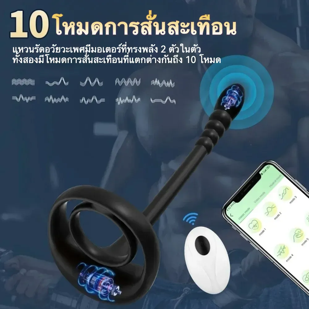 เครื่องนวดต่อมลูกหมาก+ห่วงชะลอการหลั่ง มอเตอร์คู่ ระบบสั่น รีโมท
