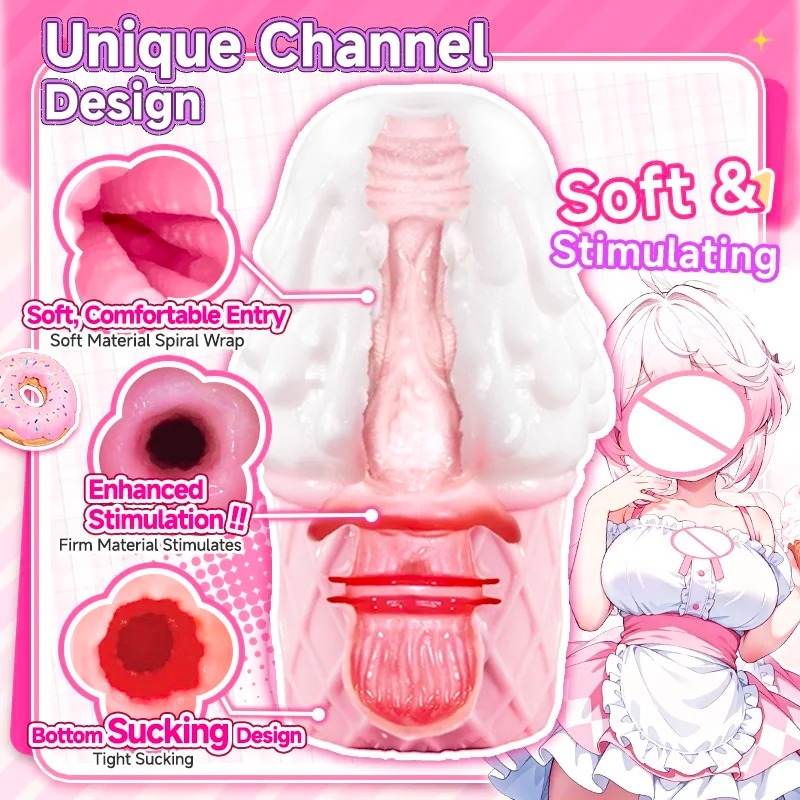 W5217未定价จิ๋มกระป๋อง โคนไอศกรีมเสมือนจริง ความเป็นส่วนตัว ออกแบบ 2 ส่วน วัสดุ TPE