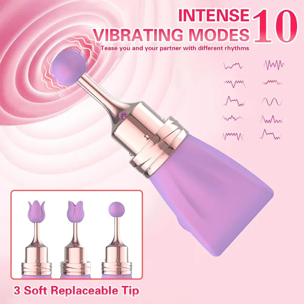 10-Level Spot Fully Waterproof Vibrator With 3 Heads
