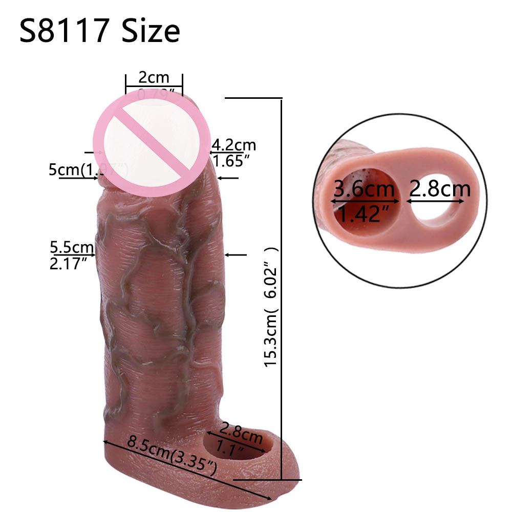 W016603未定价ปลอกเพิ่มขนา ออกแบบสมจริงสูง หลอดเลือดโปน ระบบล็อกน้ำเชื้อ วัสดุซิลิโคนแพลตินัม