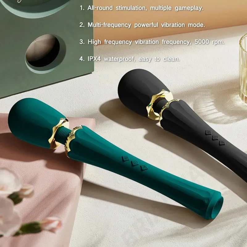 5 Frequencies 2 Attachable Massage Heads AV Wand Vibrator