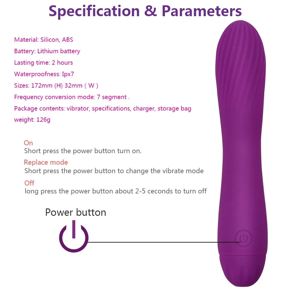 10 Frequencies Grooved Texture One-Button Operation Vibrator
